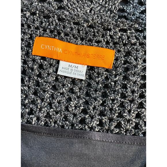 CYNTHIA STEFFE Gray Crocheted Knit Fit & Flare Dress w/slip MEDIUM Bell Sleeves - Picture 6 of 7